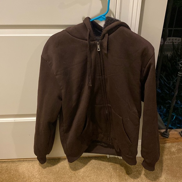 Brown fuzzy zip up, size medium. - Picture 1 of 4